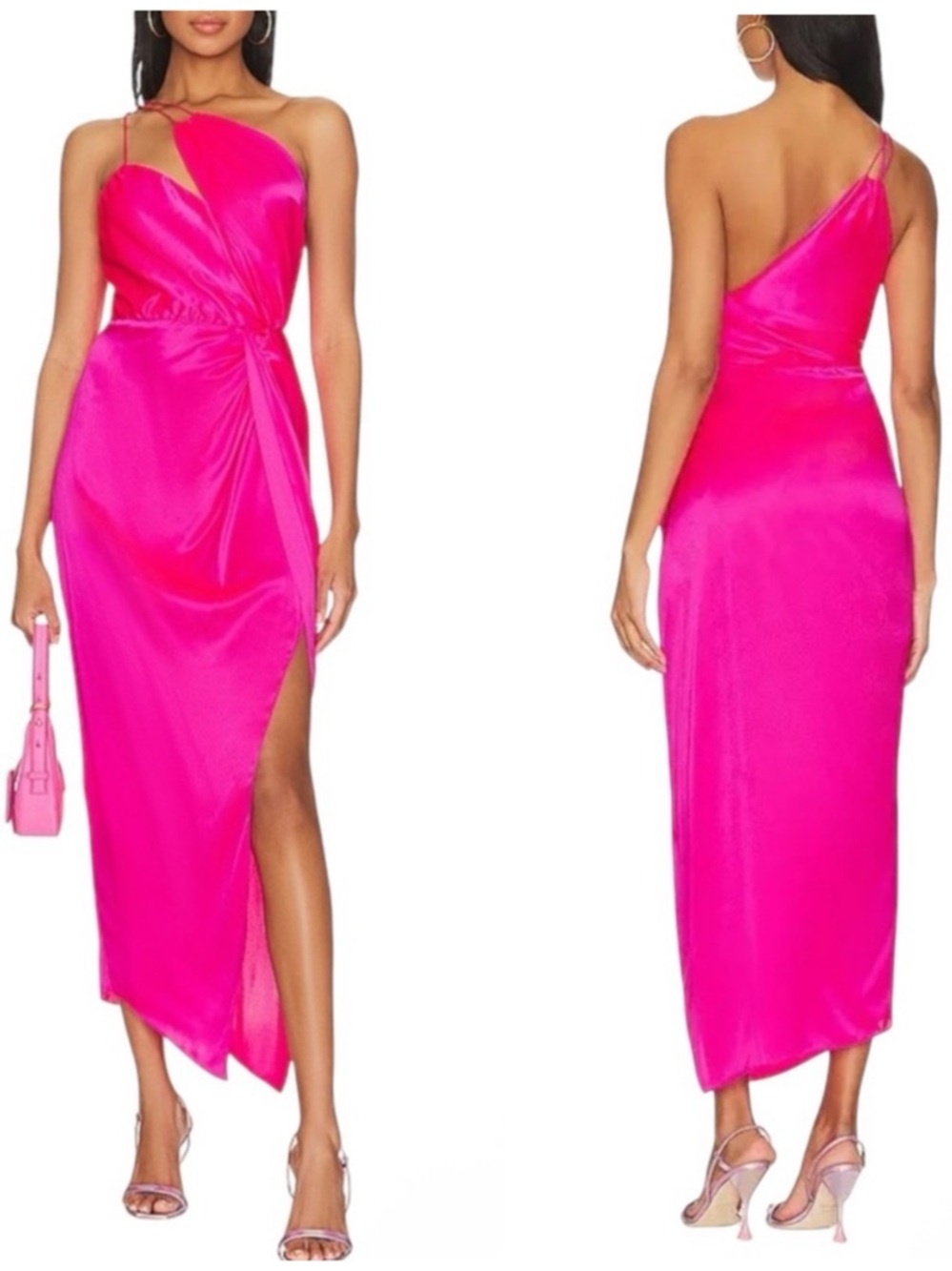 Women’s One-Shoulder Satin Dress in Hot Pink
